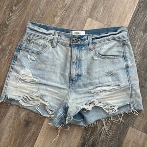 Pistola light wash high waisted distressed denim shorts size 27